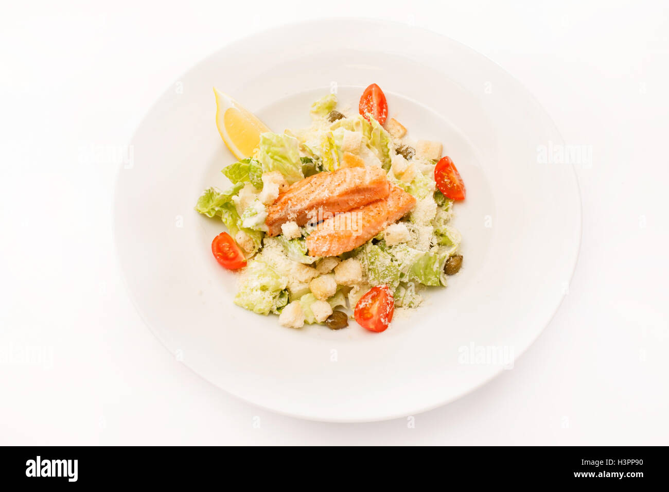 La caesar salad con salmone Foto Stock