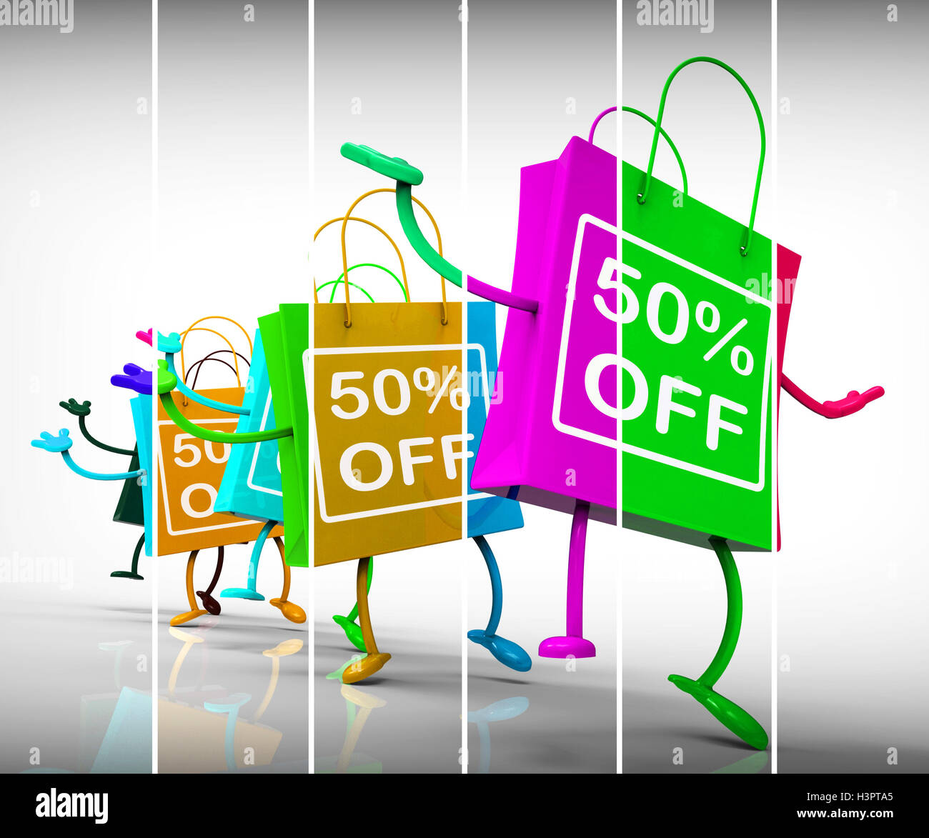 Fifty-Percent Off Shopping Bags Show Sales, occasioni e Discou Foto Stock