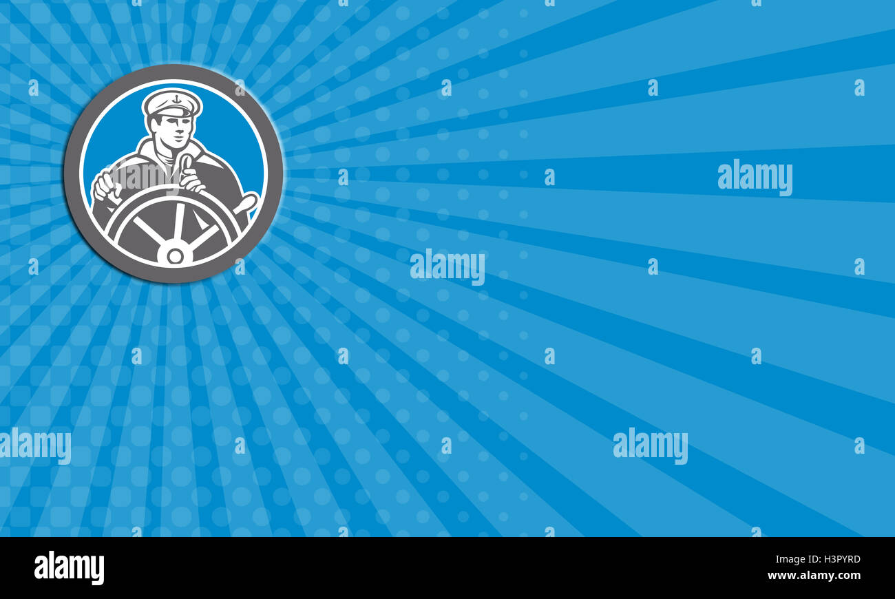 Business card pescatore capitano di mare cerchio retrò Foto Stock