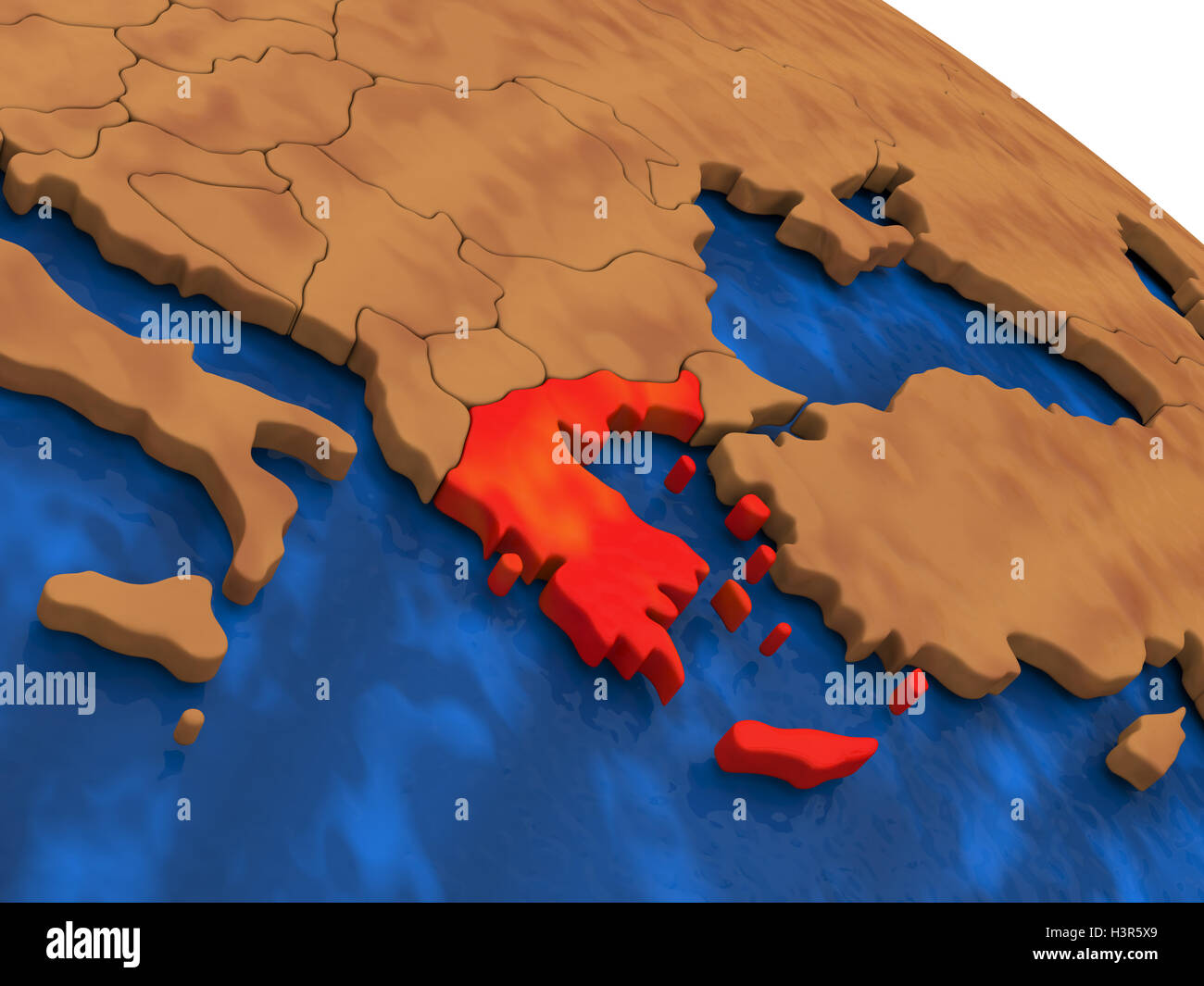 Mappa di Grecia sul globo di legno. 3D illustrazione Foto Stock