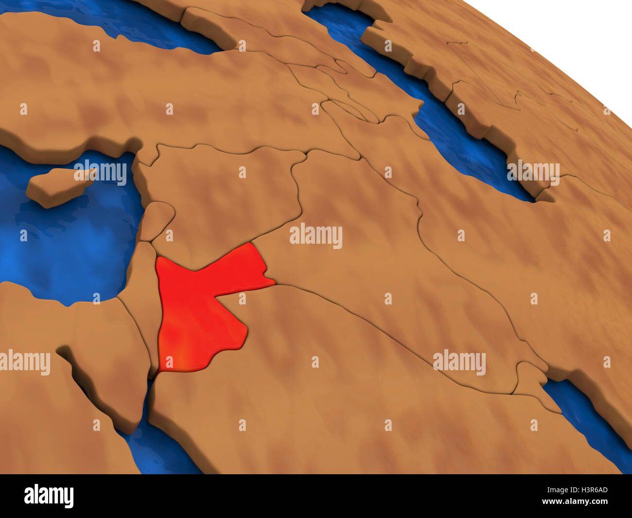 Mappa di Giordania sul globo di legno. 3D illustrazione Foto Stock
