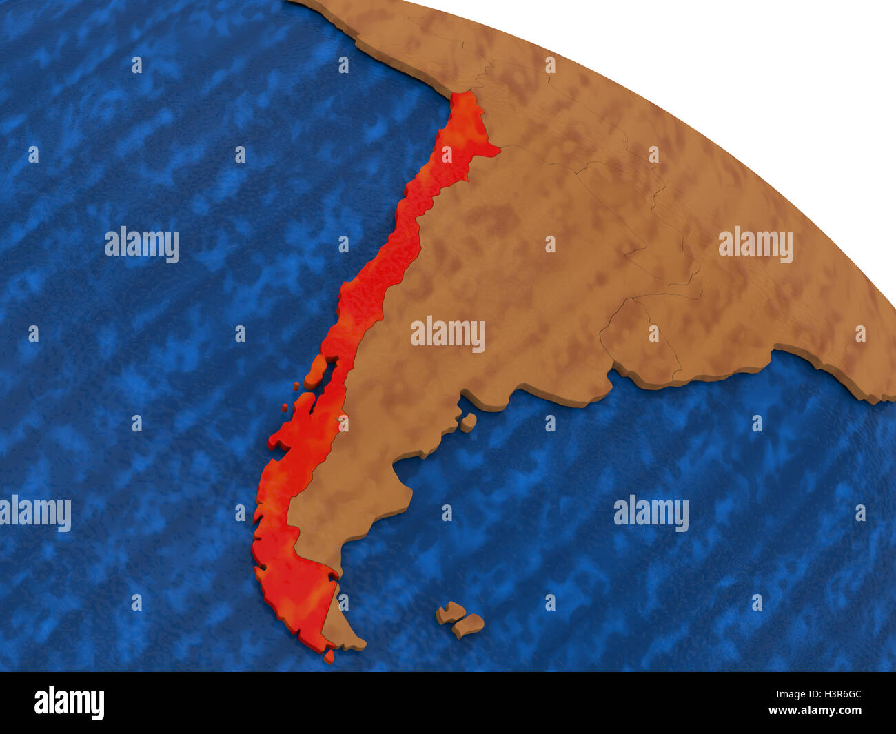 Mappa di Cile sul globo di legno. 3D illustrazione Foto Stock