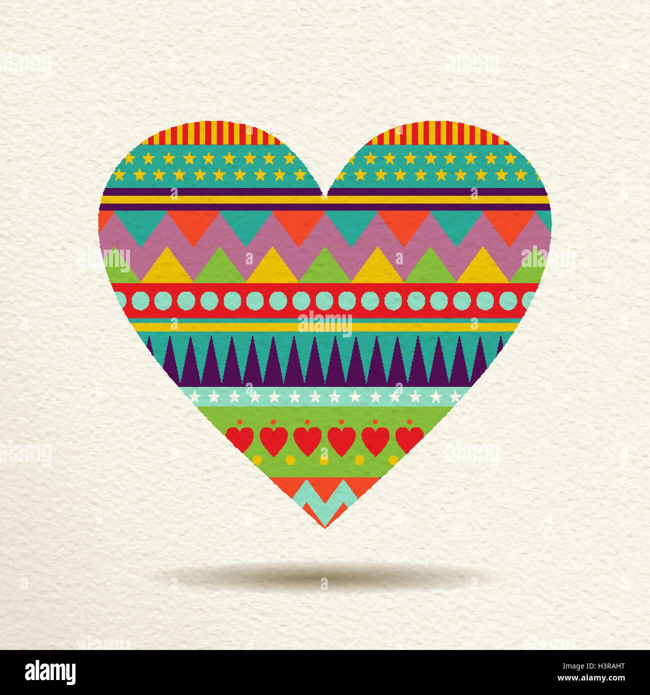 Decorazione di cuore in divertimento colori allegri con abstract geometriche forme indie, concept design d'amore. EPS10 vettore. Illustrazione Vettoriale