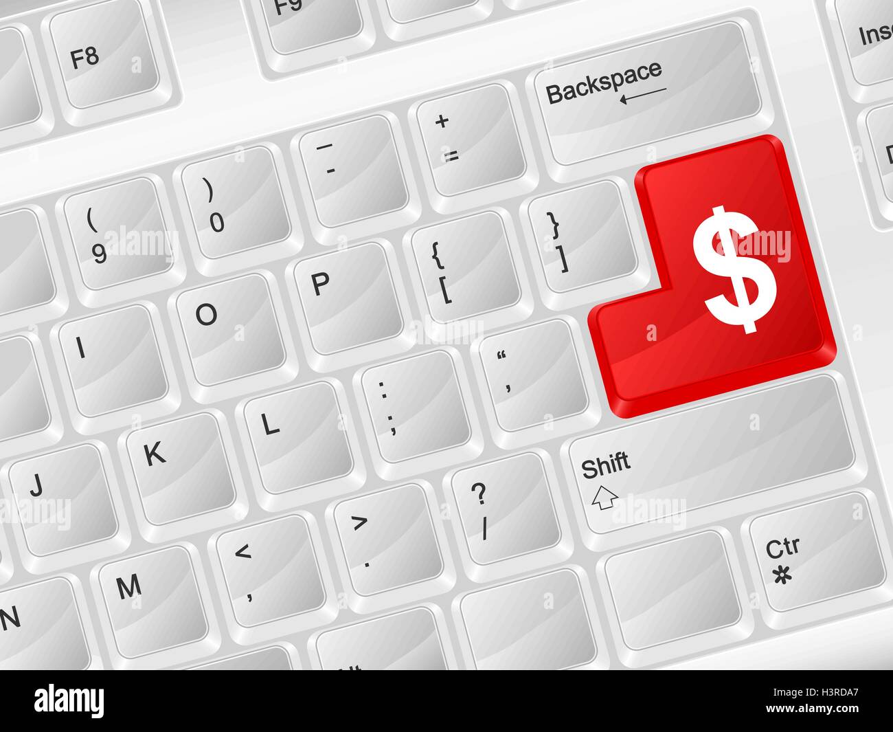 Calcolatore bianco tastiera simbolo del dollaro. Illustrazione Vettoriale. Illustrazione Vettoriale