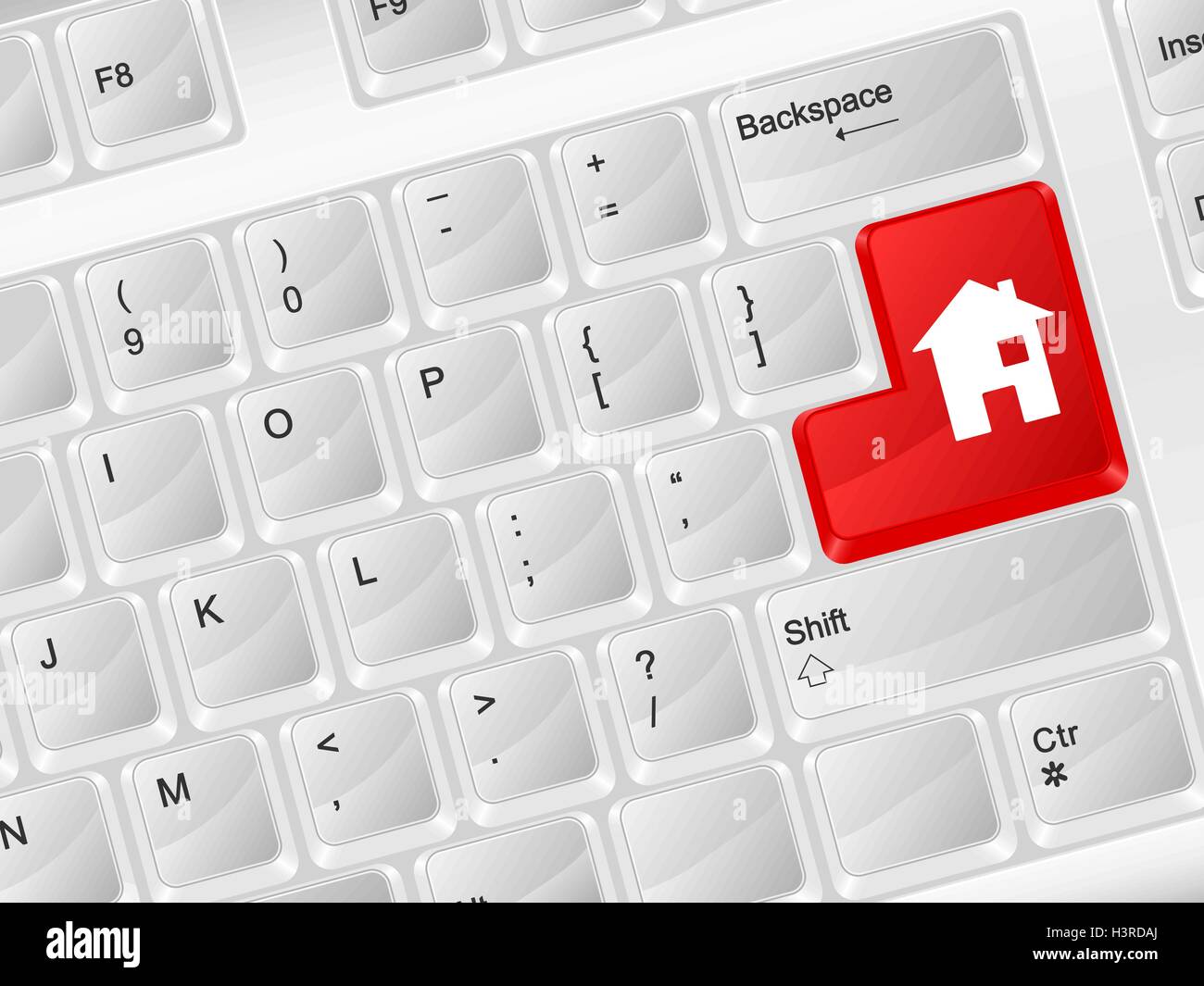 Calcolatore bianco tastiera simbolo della casa. Illustrazione Vettoriale. Illustrazione Vettoriale