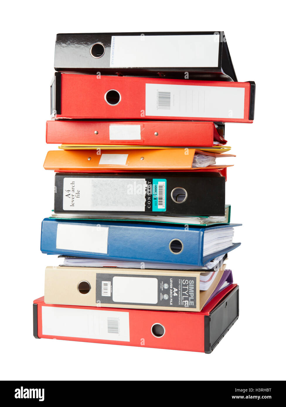 A4 le cartelle e i file nella casella impilati Foto Stock