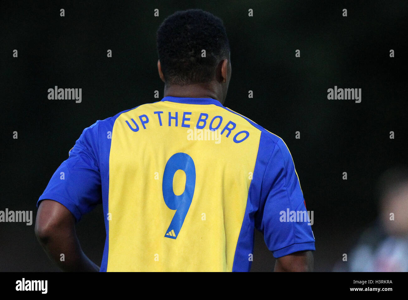 Ryan Imbert di Romford con 'il Boro' sulla sua maglietta - Romford vs Dereham Town - Ryman League una divisione nord a calcio a nave Lane, Thurrock FC, Hereford, Essex - 20/08/14 Foto Stock