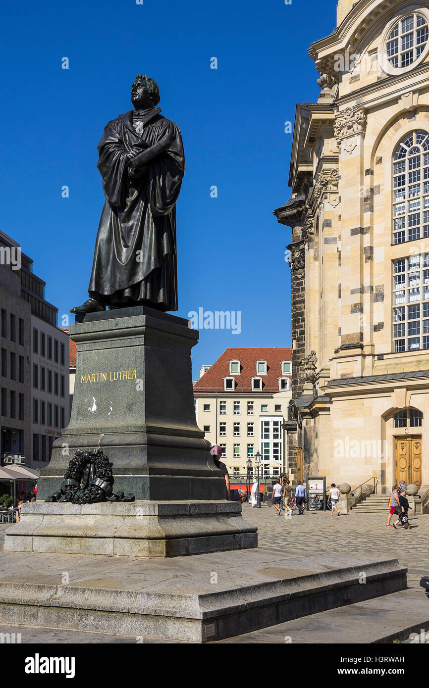 Statua di Doktor Martin Luther, Dresda, Sassonia, Germania. Foto Stock