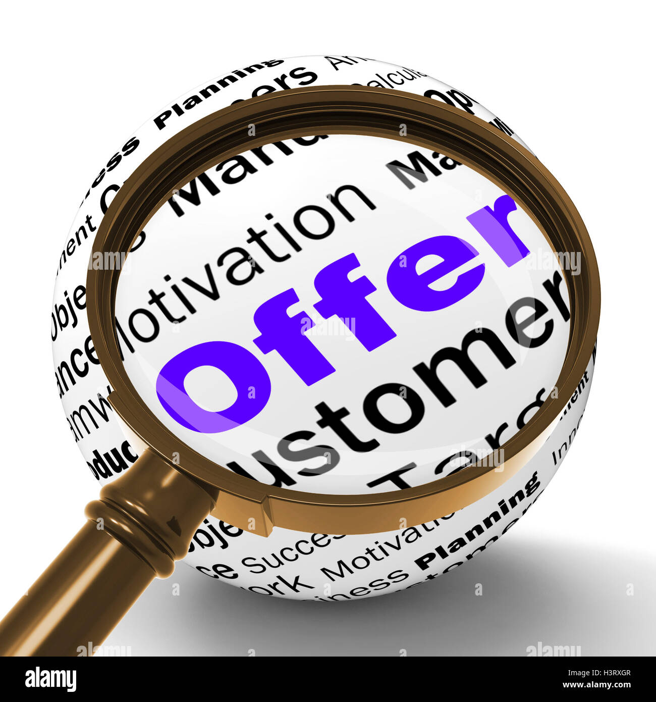 Lente di ingrandimento offrono definizione mostra prezzi speciali o promozioni Foto Stock