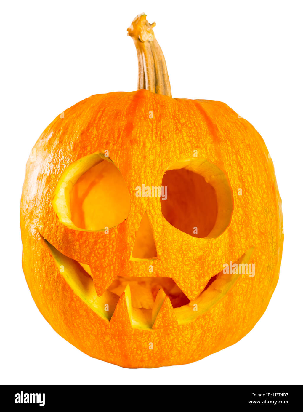 Testa di spaventoso Jack O Lanterna Zucca di Halloween isolati su sfondo bianco Foto Stock