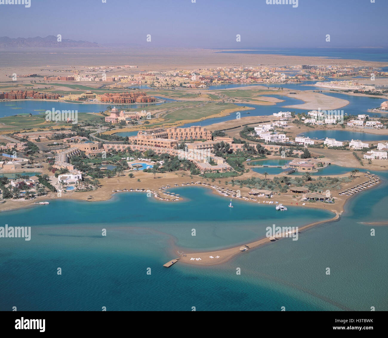 Egitto, cucchiaio Gouno, hotel facilities, campo da golf, antenna scatti, Nordostafrika, la Repubblica araba dell'Egitto, Djumhurijjat Misr al-Arabijja, vacanze della pianta, centro turistico, LTI-Paradiso Beach hotel, il Mare Rosso, Steigenberger Golf, impianto di golf, Foto Stock