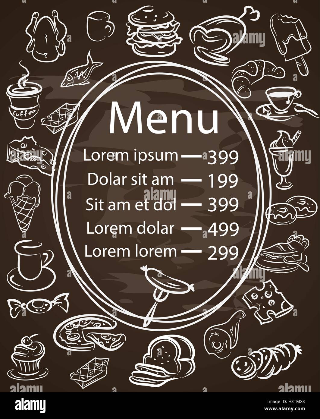 Seamless Menu alimentare scritta sulla lavagna con decorazione , laterale  Immagine e Vettoriale - Alamy