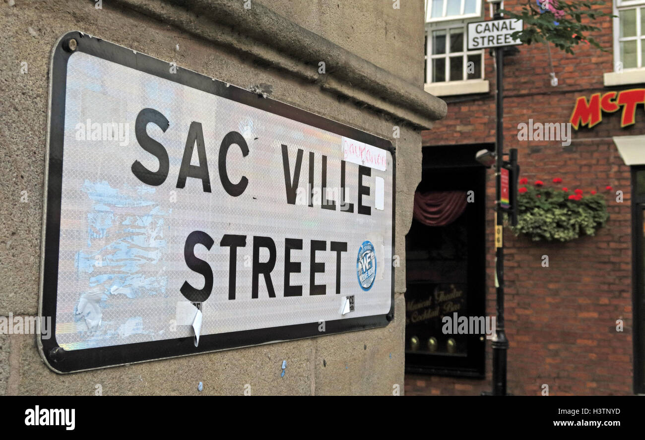 Sac Ville,Canal St Gay Village,Manchester, Inghilterra Foto Stock