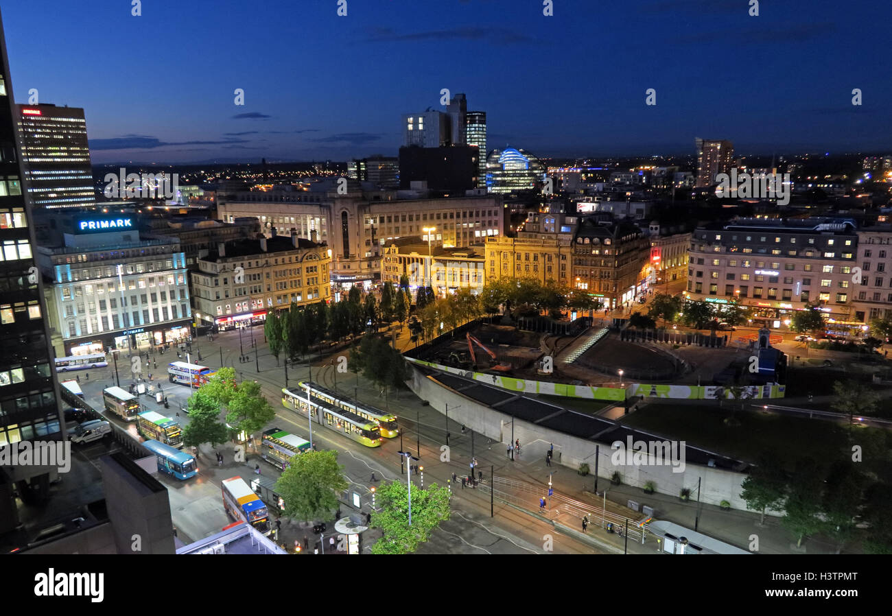 Manchester City panorama notturno, Lancashire, Inghilterra, ore diurne Foto Stock