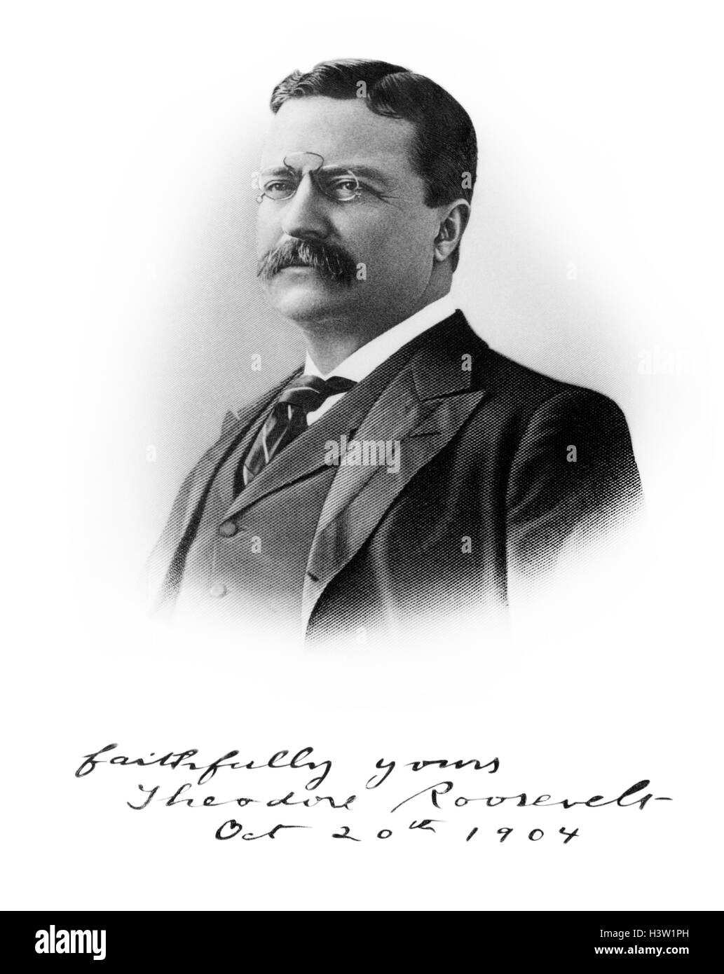 1900s ritratto Theodore Roosevelt il 26esimo PRESIDENTE DEGLI STATI UNITI QUI CIRCA 46 ANNI 20 ottobre 1904 Foto Stock
