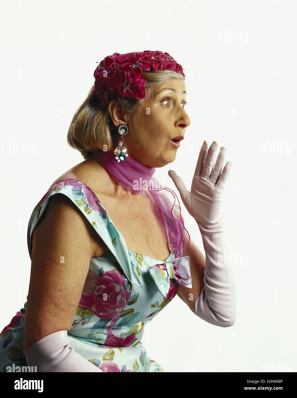 Senior, cure, di guanti bianchi, gesto, studio mb 142 A7 Foto Stock