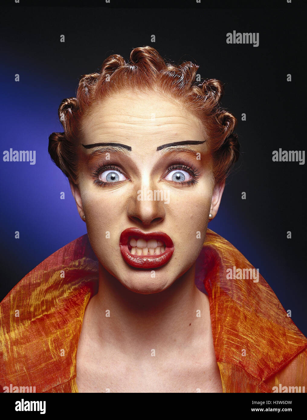 Donna, fortemente costituito, peli pinned up gioco per il viso, ritratto, MB 145 A3 Foto Stock