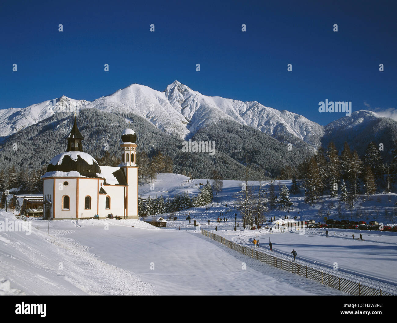 Austria, Tirolo, campo di mare, mare band, cross-country trail, Reither punto, inverno, chiesa di mare Foto Stock