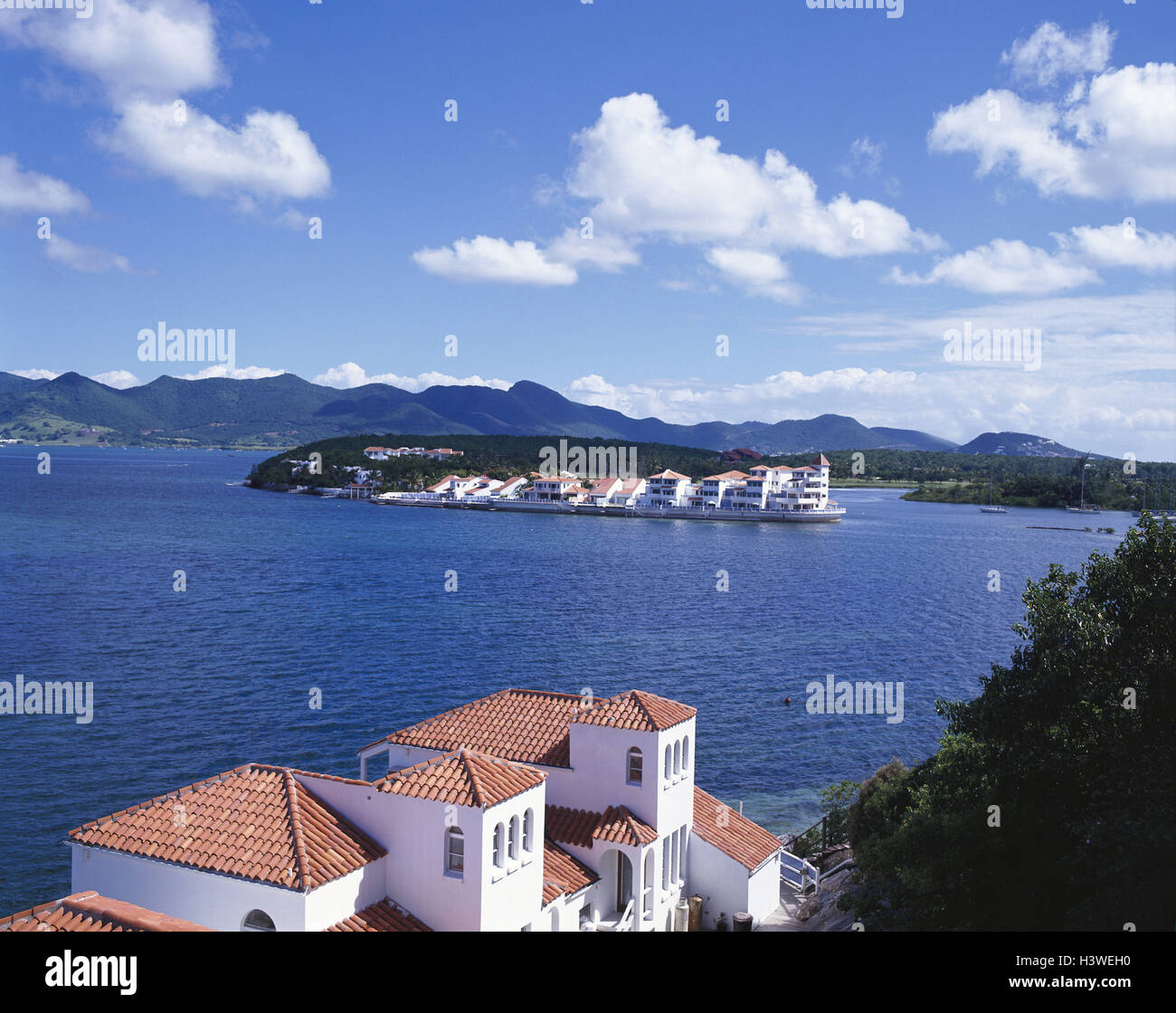 Le Piccole Antille, Grand Etang de Simsonbaai, Saint Maarten Niederländische Antillen, Caraibi, isola, Sint Maarten, isole sotto il vento, Saint Martin, visualizzare margine tra olandese e il territorio francese, meta di vacanza, destinazione della vacanza Foto Stock