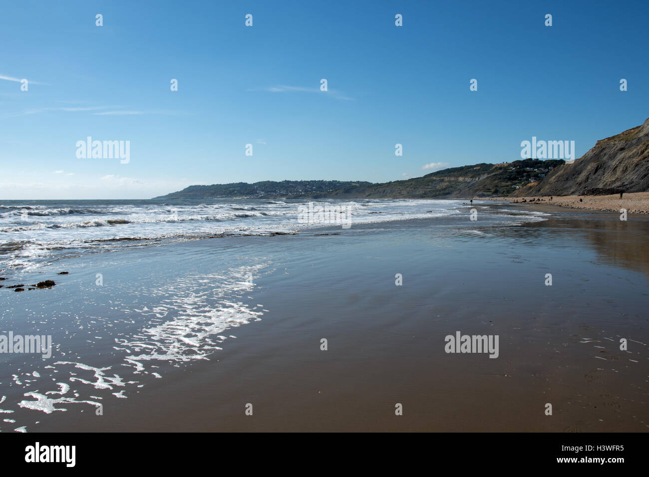 Lyme Bay, Dorset, come visto dalla riva del mare tra Charmouth e Golden Cap. Foto Stock