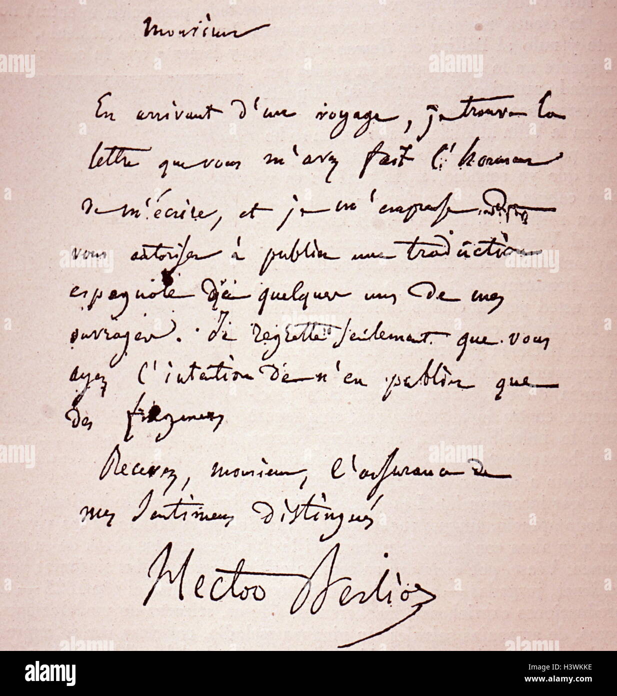 Lettera manoscritta da Hector Berlioz (1803-1869) un francese compositore romantico. Datata del XIX secolo Foto Stock