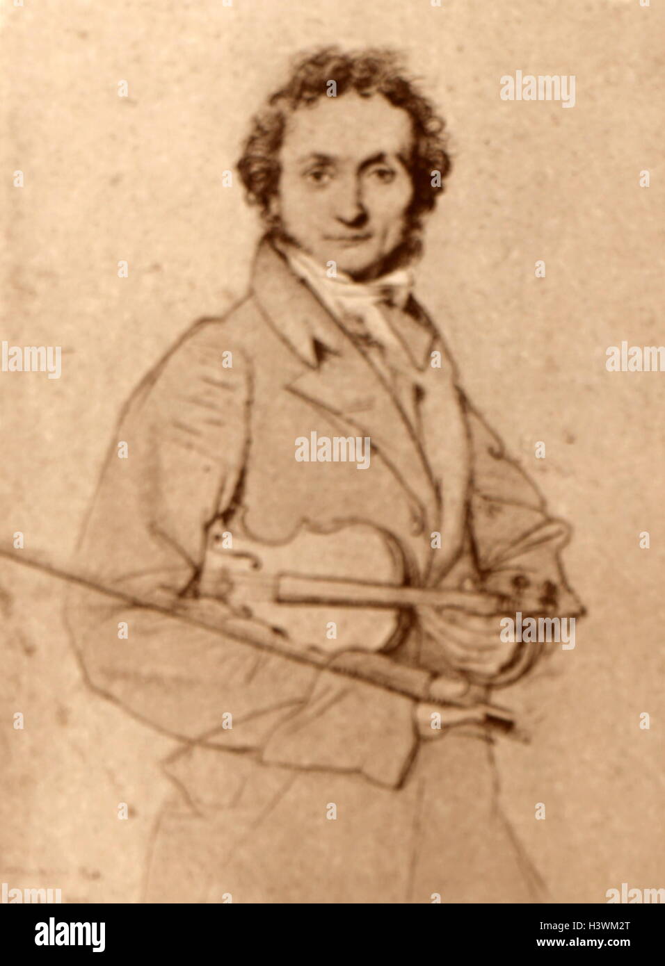 Schizzo di Niccolò Paganini (1782-1840) un violinista italiano, suonatore di viola, chitarrista e compositore. Datata del XIX secolo Foto Stock