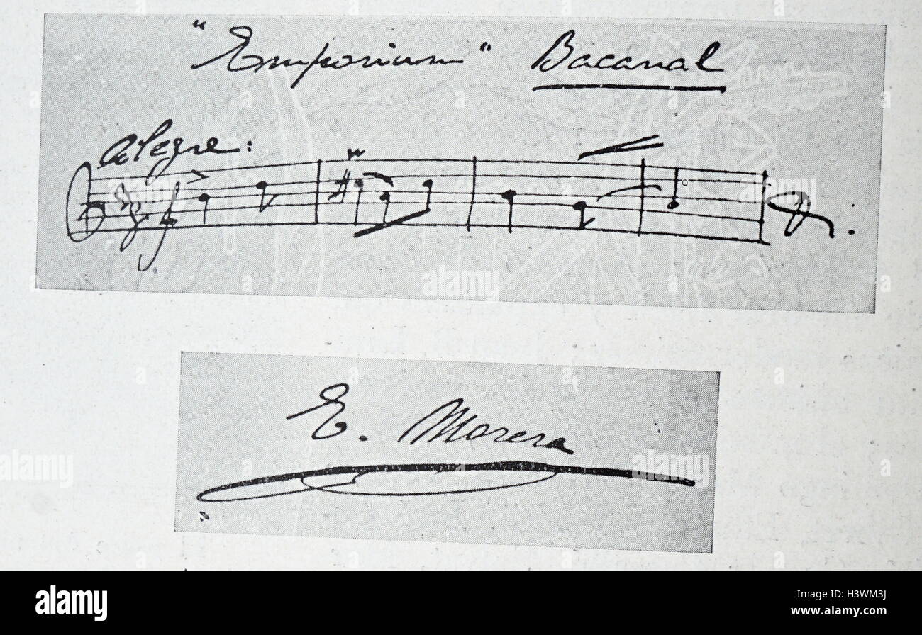 Foglio di musica e autografo di Enric Morera i Viura (1865-1942) Spagnolo un musicista e compositore dalla Catalogna. In data xx secolo Foto Stock