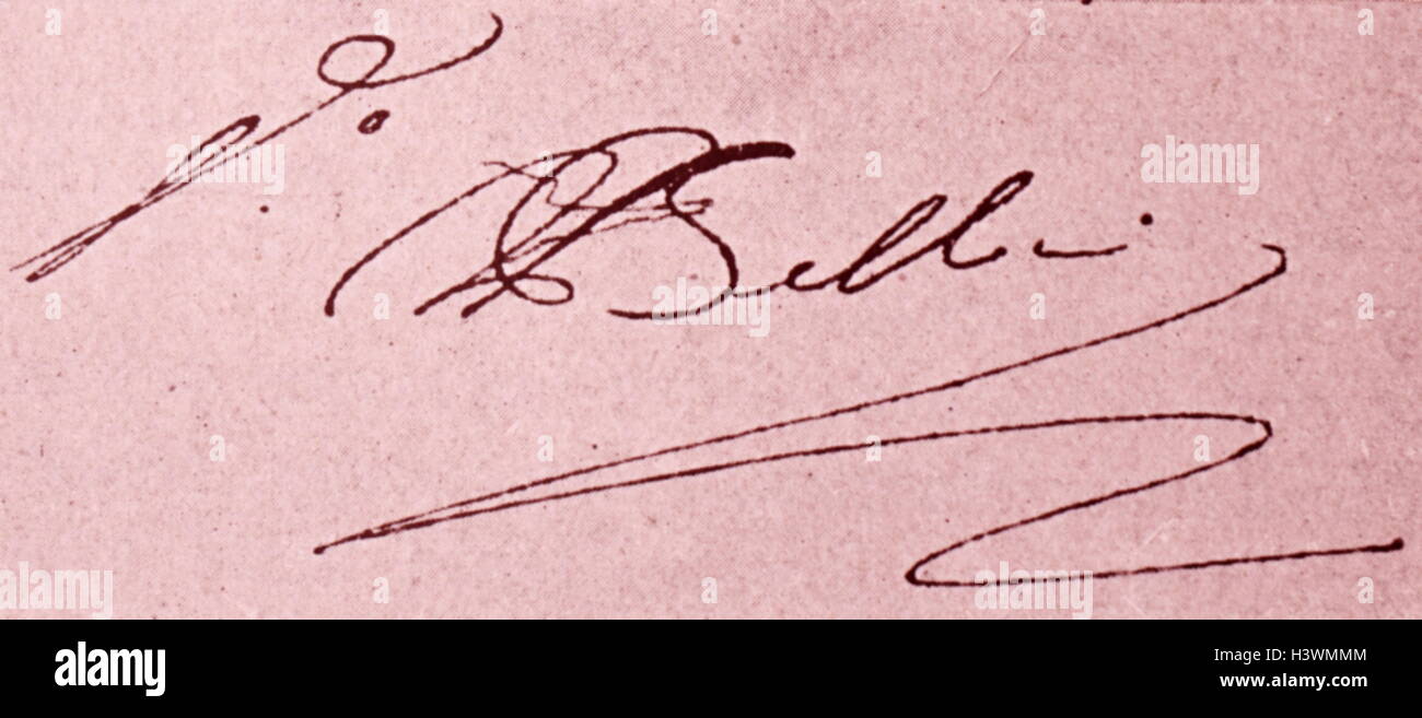 Autografo di Vincenzo Bellini (1801-1835) un'opera italiana compositore. Datata del XIX secolo Foto Stock