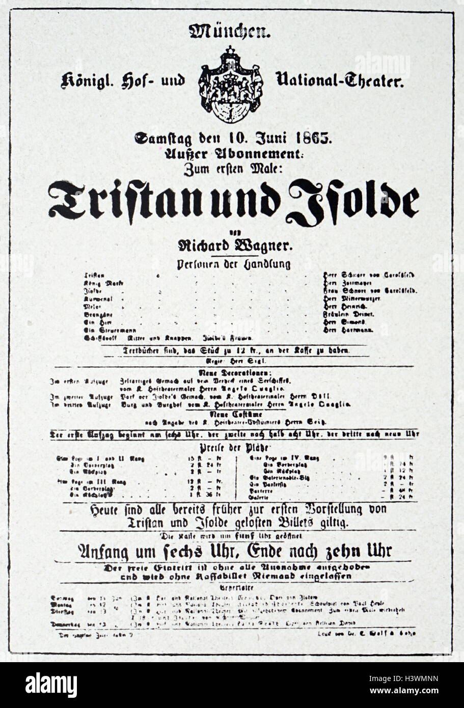 I dettagli dell'opera Tristano e Isotta di Richard Wagner (1813-1883) un compositore tedesco, direttore del teatro, polemista e conduttore. Datata del XIX secolo Foto Stock
