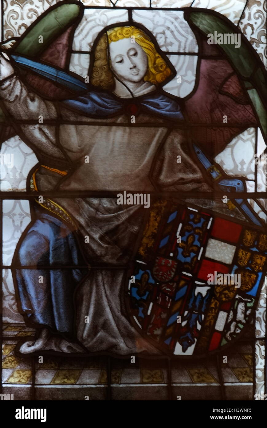 Il vetro macchiato pannello dalla Cappella del Sacro Sangue. Datata xv secolo Foto Stock