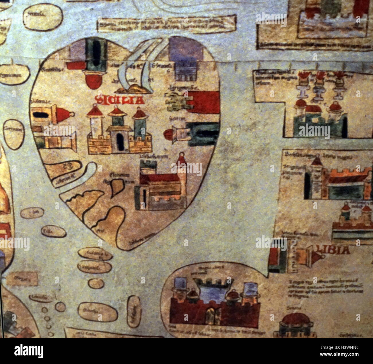 Una dettagliata mappa medievale del mondo come era conosciuto. Datato xiv secolo Foto Stock