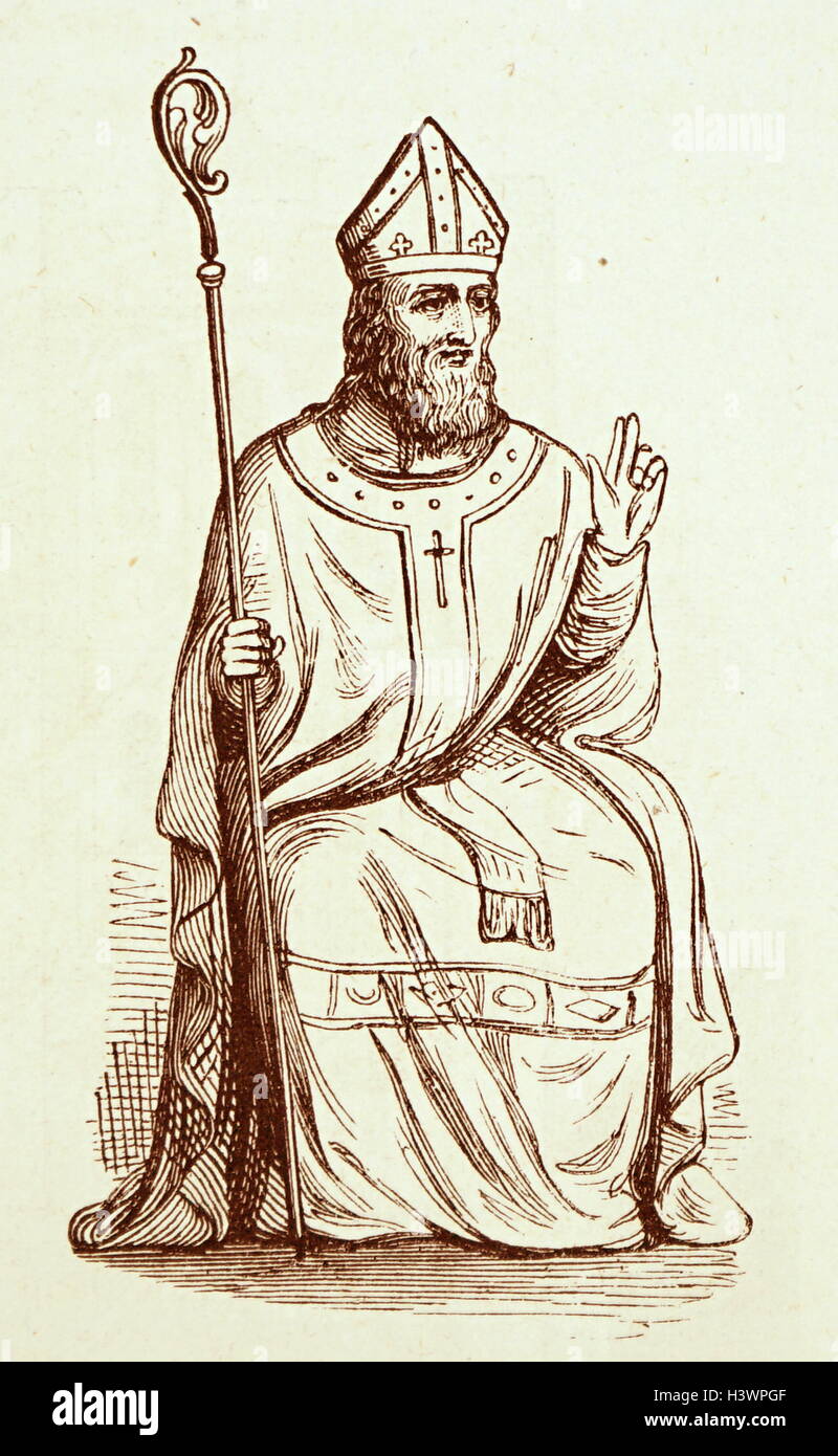 Incisione di un Arcivescovo medievale. Datato xiv secolo Foto Stock