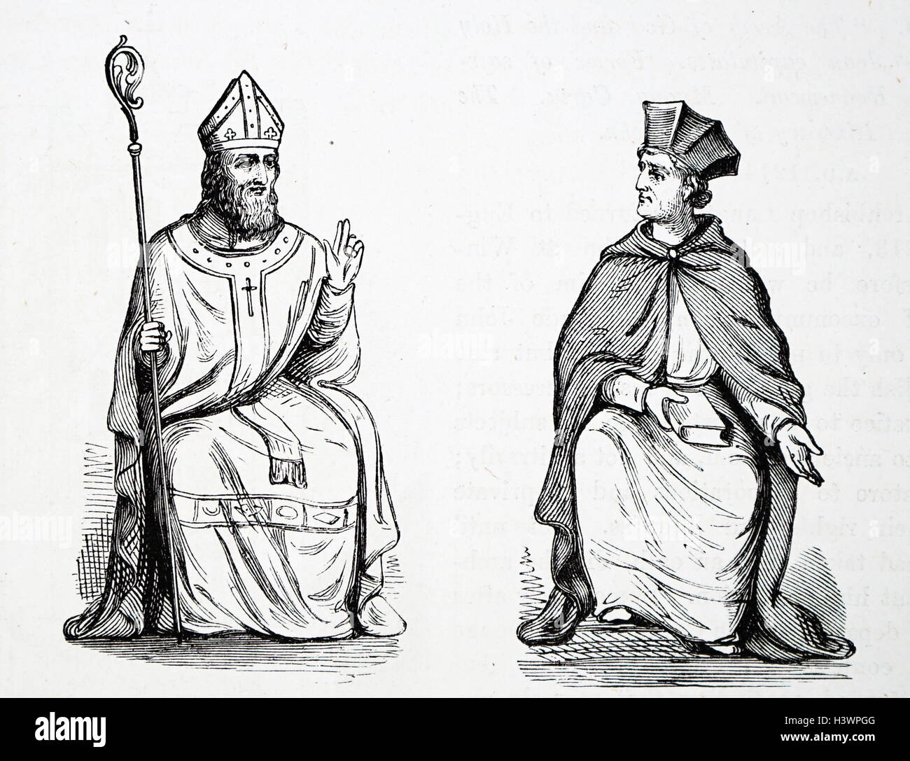 Incisione di un medievale arcivescovo e cardinale. Datato xiv secolo Foto Stock