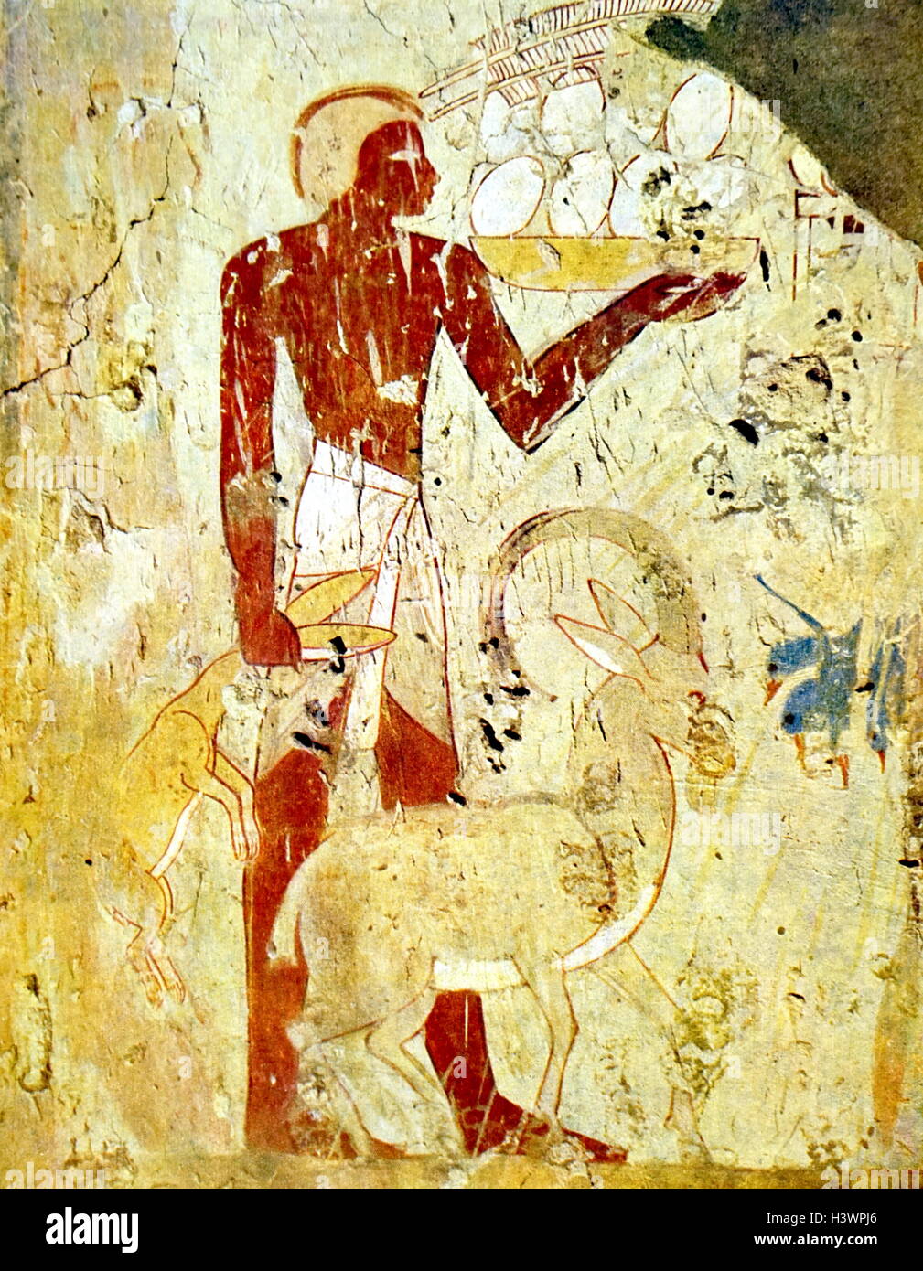 Tomba egizia pittura murale raffigurante sacrifici di animali da Tebe, Luxor. Datata xi secolo A.C. Foto Stock