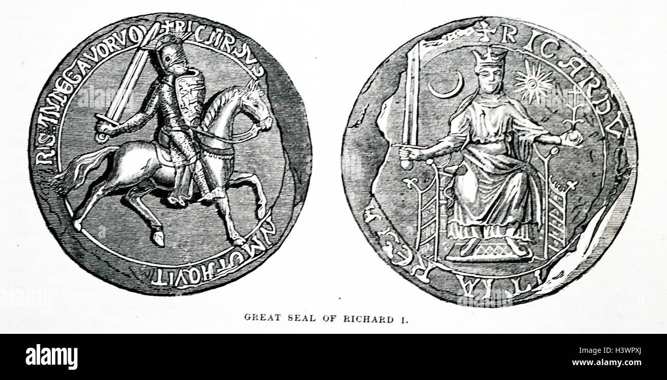 Incisione della guarnizione del re Richard I (1157-1199). Datato xii secolo Foto Stock