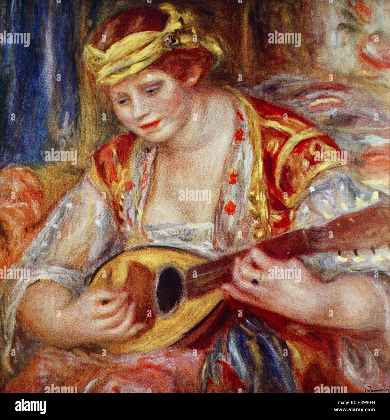 Pittura intitolato " La donna con un mandolino' di Pierre-Auguste Renoir (1841-1919) un artista francese. Datata del XIX secolo Foto Stock