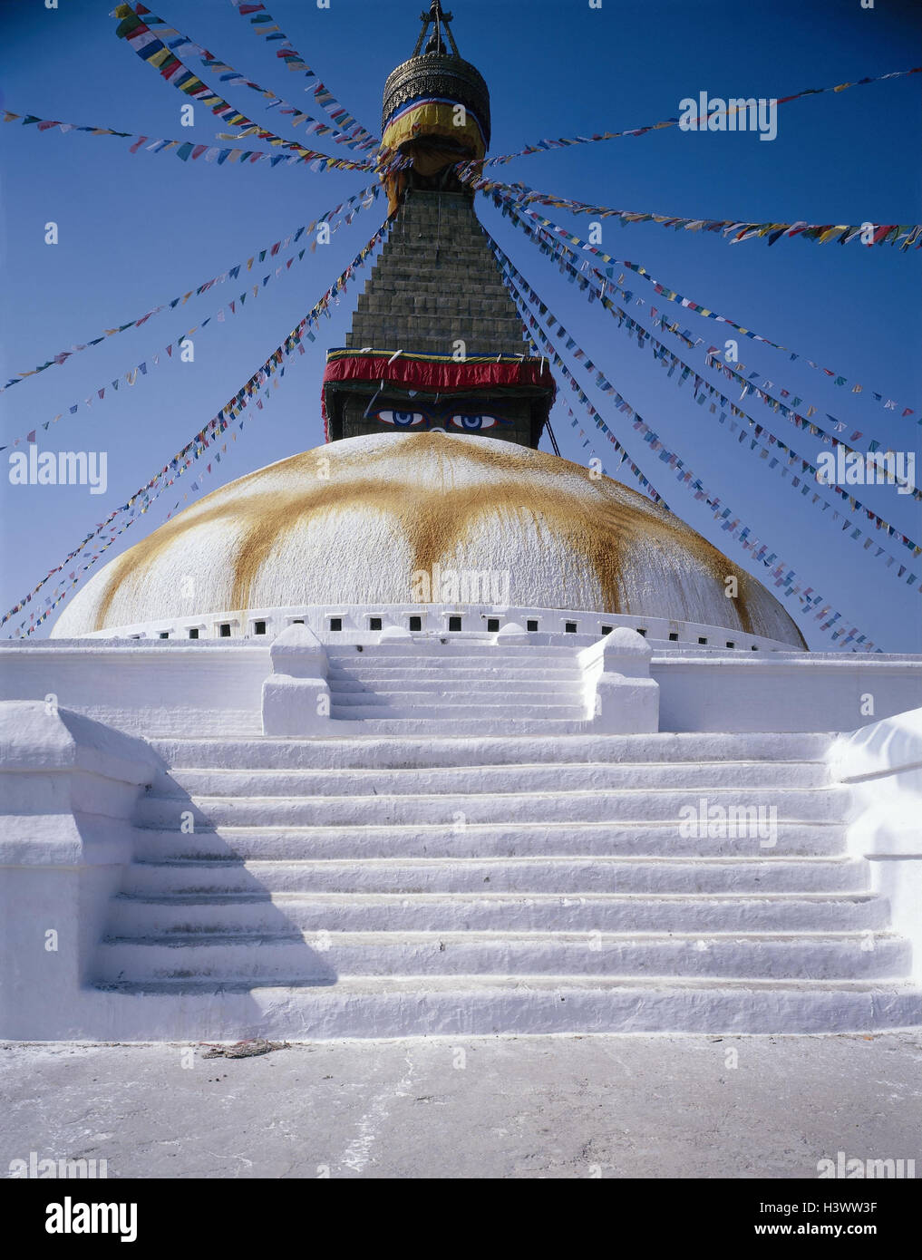Il Nepal, valle di Katmandu, Bodnath, Stupa, vicino di Katmandu, Katmandu, tempio, santuario, Buddismo, la fede, la religione, la struttura presenta uno stile architettonico, architettura, monumento religioso, luogo di interesse, cultura, arte Foto Stock