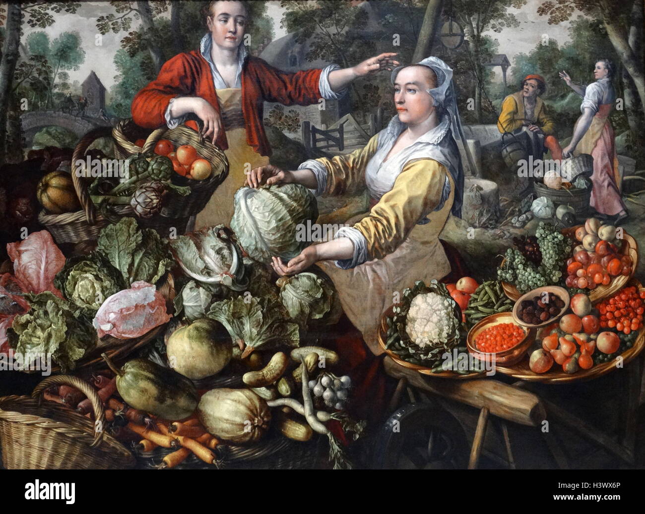 Pittura intitolata "I quattro elementi: terra' da Joachim Beuckelaer (1533-1574) un pittore fiammingo. Datata XVI Secolo Foto Stock