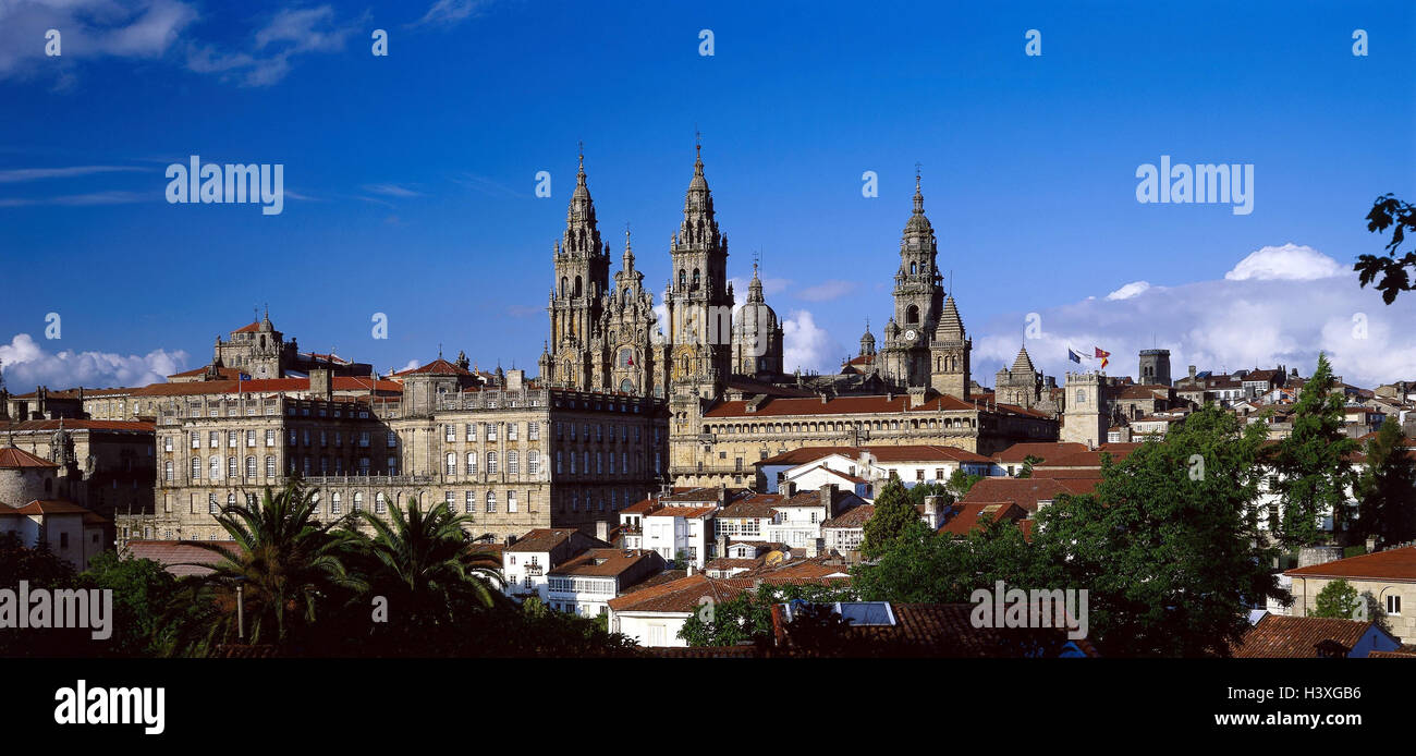 Spagna Galizia, Santiago de Compostela, Cattedrale, Nordwestspanien, Galizia, provincia di La Coruna, pellegrinaggio, pellegrino la città, Jakob's Way, UNESCO-patrimonio culturale mondiale, luogo di interesse, struttura, Cattedrale romanica, facciata, architettonico styl Foto Stock