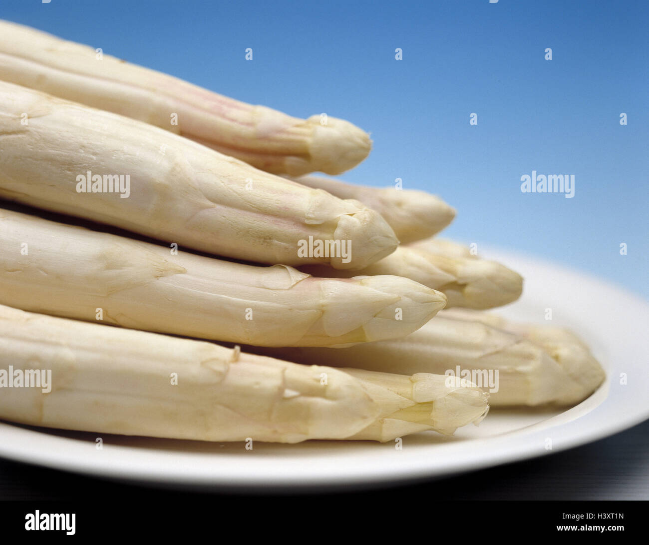 Asparagi, bianco, dettaglio, punti, acido aspartico, Asparagus officinalis, Lily impianto, rung, la nutrizione sana, verdure, punte di asparagi, piastre, Foto Stock