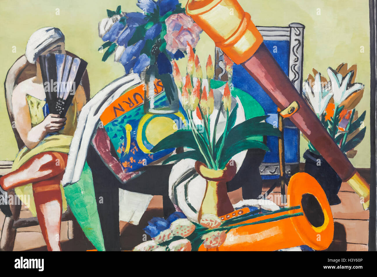 La Baviera, Monaco di Baviera, la Pinakothek Museo di Arte Moderna (Pinakothek der Moderne), Pittura intitolata 'Grosses Stillenben mit Fernrohr' Foto Stock