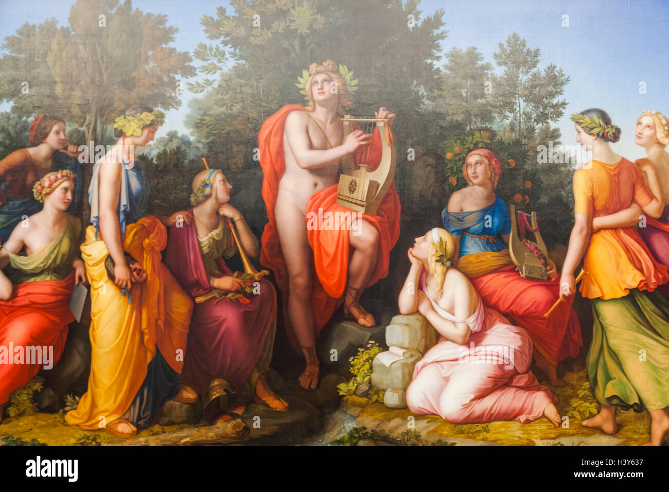 In Germania, in Baviera, Monaco di Baviera, il nuovo Museo Pinacoteca (Neue Pinakothek), Pittura intitolato "Apollo e le Muse' Foto Stock