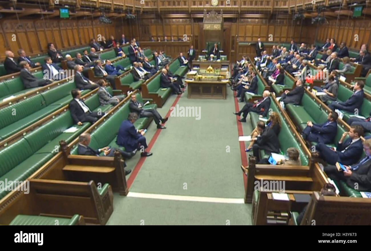 Vista generale della Camera dei Comuni di Londra, durante una discussione sulla Brexit. Foto Stock