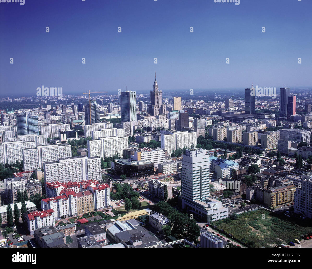 Poli, Varsavia, centro città panoramica, Warszawa, capitale, stile architettonico moderno, vecchio e nuovo Foto Stock