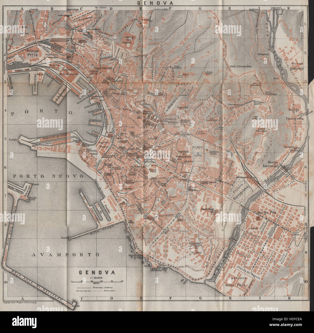 GENOVA Genova città di piano urbanistico di pianoforte. Gênes. Italia mappa 1913 vecchio Foto Stock