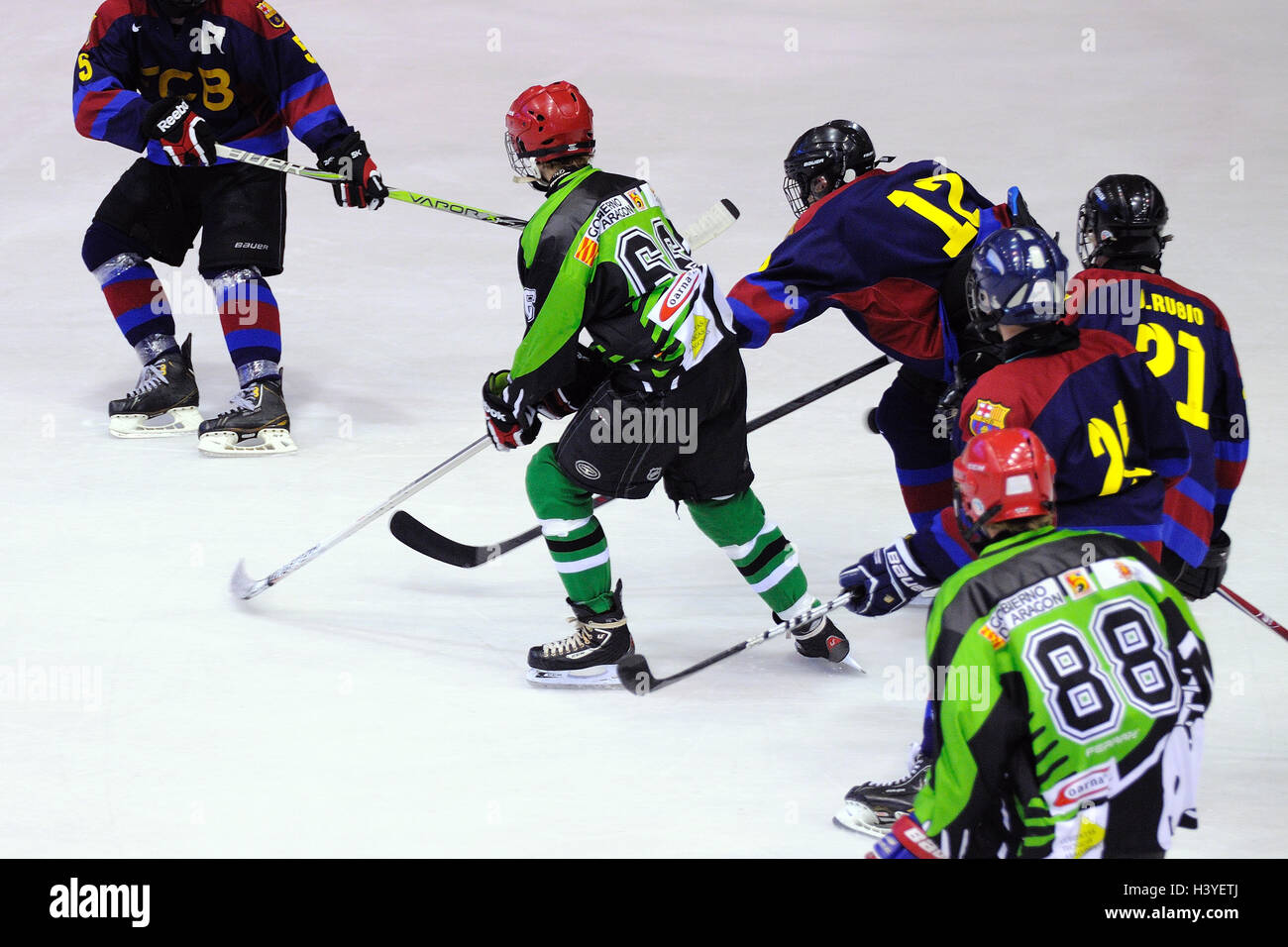 Barcellona - 11 Maggio: i giocatori in azione nella Finale di Hockey su ghiaccio della Copa del Rey (Coppa di Spagna). Foto Stock