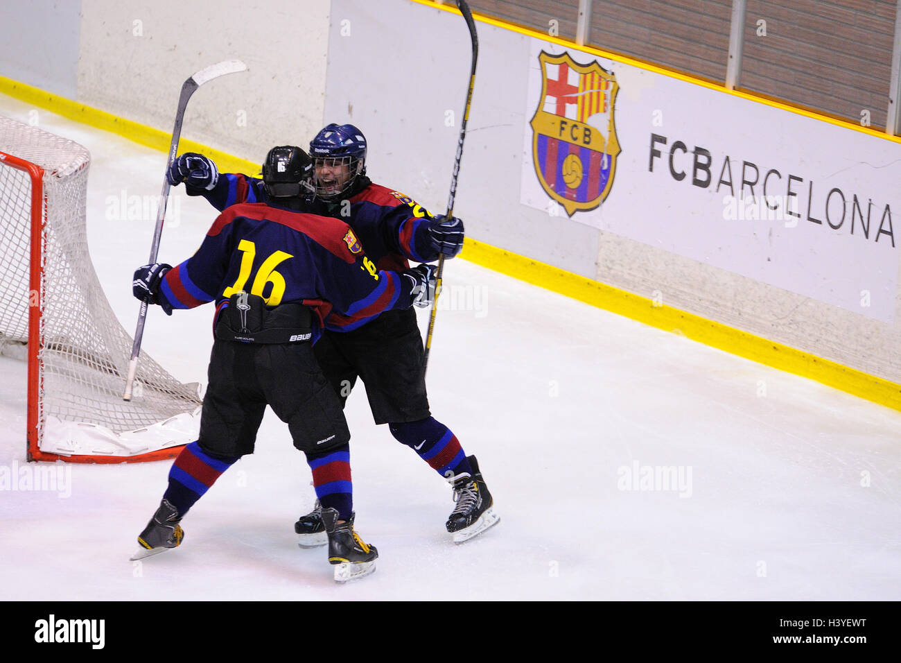 Barcellona - 11 Maggio: i giocatori in azione nella Finale di Hockey su ghiaccio della Copa del Rey (Coppa di Spagna). Foto Stock