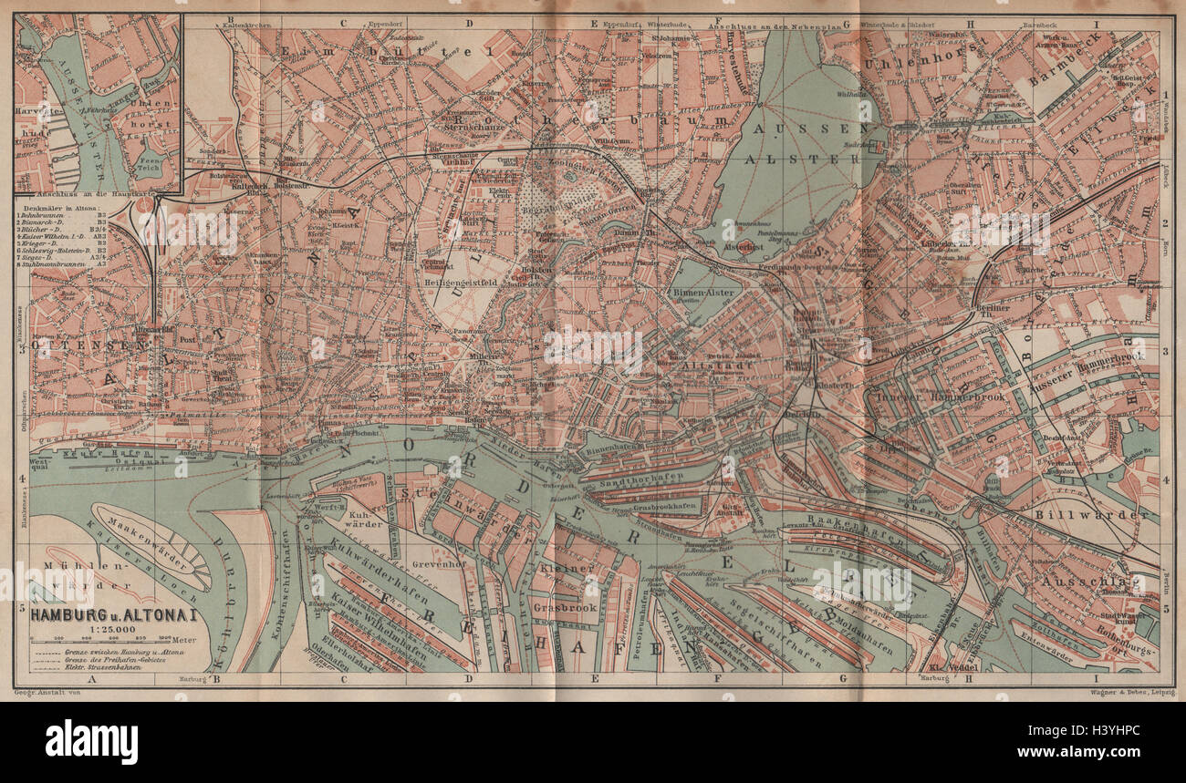 E Amburgo Altona town city stadtplan St Pauli St Georg Freihafengebiet 1904 mappa Foto Stock