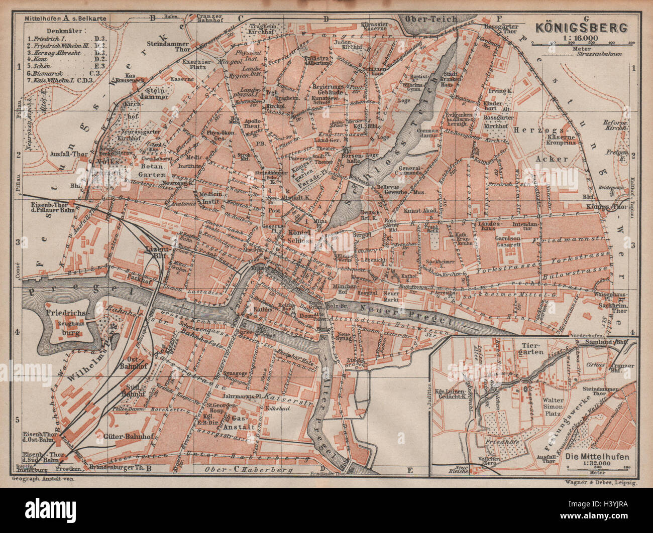 KALININGRAD KÖNIGSBERG town city stadtplan. Калининград. La Russia 1904 mappa vecchia Foto Stock