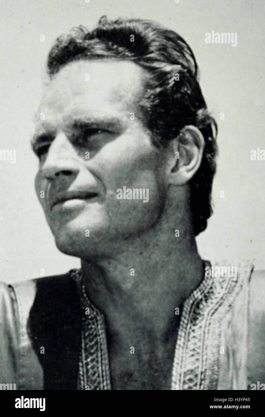 Fotografia di Charlton Heston (1923-2008) un attore americano e attivista politico, sul set di Ben-Hur. In data xx secolo Foto Stock